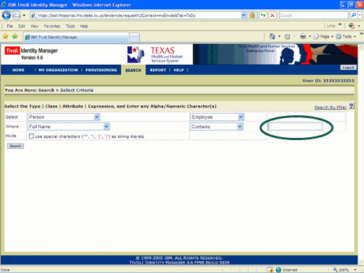 Screenshot of the Search Criteria page